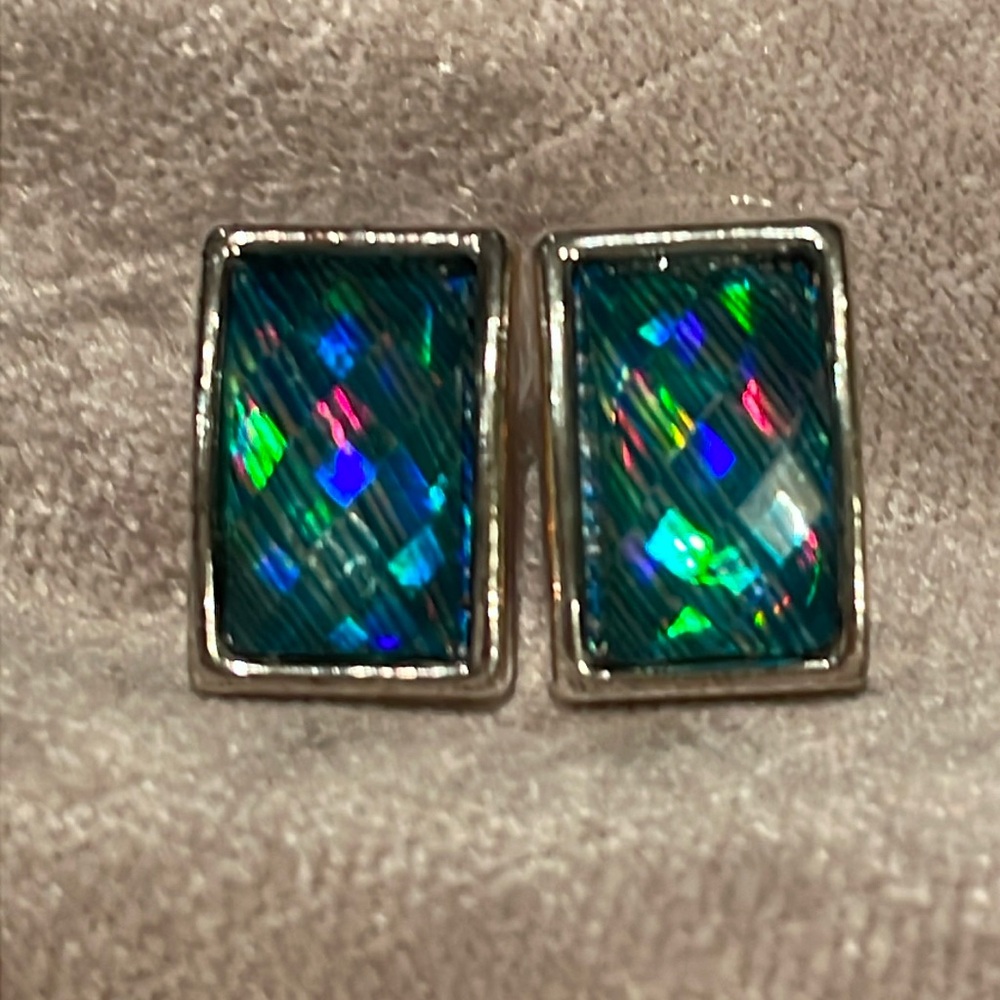Midnight Prism Earrings Silver Rectangular Colorf… - image 2
